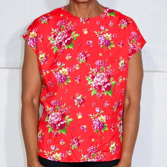 Paris Atelier & Other Stories - Red Floral Print Rayon Sleeveless Blouse Size 6 - Picture 1 of 6